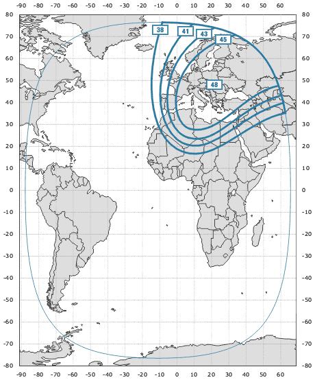 Карта покрытия спутника 