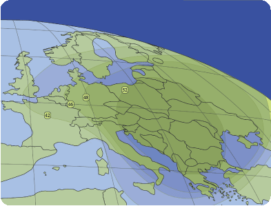 Карта покрытия спутника Amos 2, 4W, европейский луч 